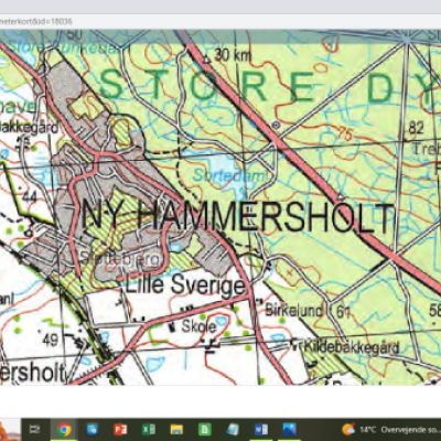 Sortedam i Ny Hammersholt, mellem Gl. Frederiksborgvej og Københavnsvej. Udsnit af målebordsblad fra Geodatastyrelsen.